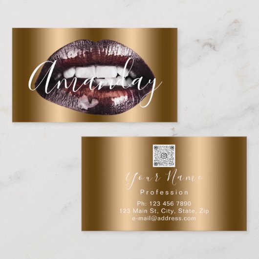 メイクアップアーティストバラハニーリップロゴQRコード 名刺 (正面/裏面)