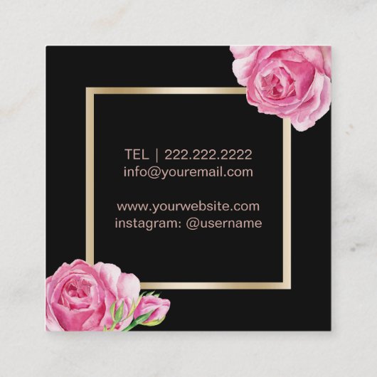 メイクアップアーティストバラ金ゴールドの点滅モダンフローラ スクエア名刺 (裏面)
