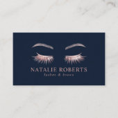 メイクアップアーティストバラ金ゴールドまつげ美しいサロンネイビー 名刺 (正面)