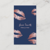 メイクアップアーティストバラ金ゴールドエレガントリップネイビーブルー 名刺 (正面)