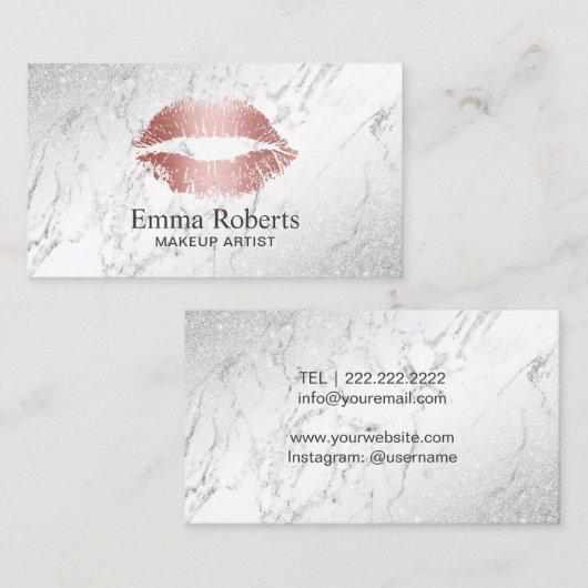 メイクアップアーティストバラ金ゴールドエレガントリップマーブルサロン 名刺 (正面/裏面)