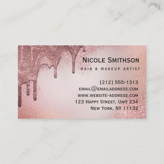 メイクアップアーティストバラ金ゴールドグリッターグラムビジネスカード 名刺 (裏面)