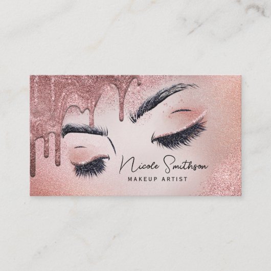 メイクアップアーティストバラ金ゴールドグリッターグラムビジネスカード 名刺 (正面)