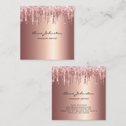 メイクアップアーティストバラ金ゴールドグリッタードリップスパークル スクエア名刺 (正面/裏面)