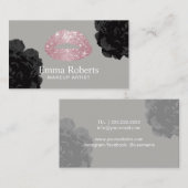 メイクアップアーティストバラ金ゴールドグリッターリップブラックフローラ 名刺 (正面/裏面)