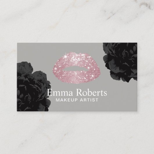 メイクアップアーティストバラ金ゴールドグリッターリップブラックフローラ 名刺 (正面)