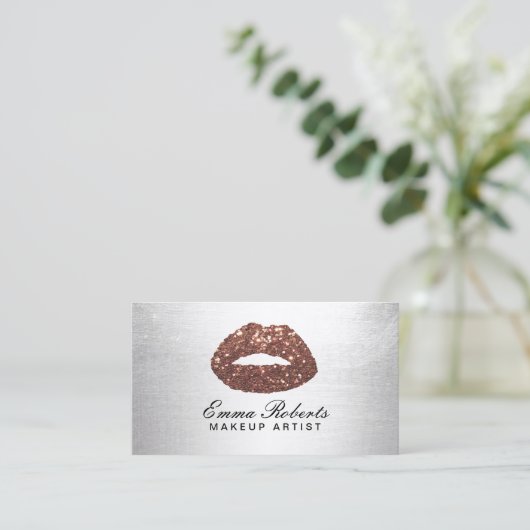メイクアップアーティストバラ金ゴールドグリッターリップモダンシルバー 名刺 (スタンド正面)