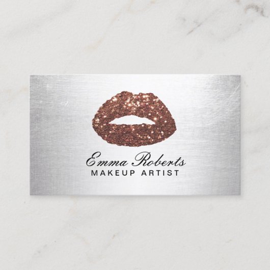 メイクアップアーティストバラ金ゴールドグリッターリップモダンシルバー 名刺 (正面)