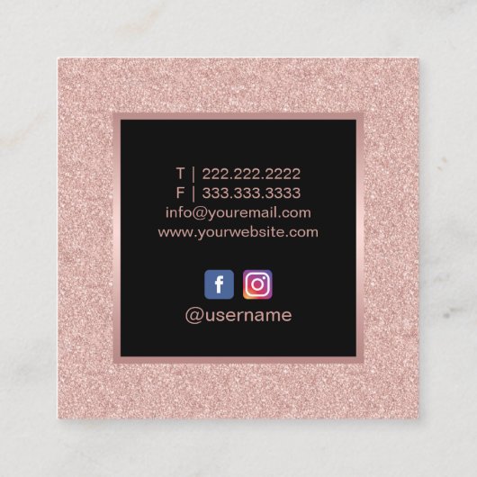 メイクアップアーティストバラ金ゴールドグリッターリップ美しいサロン スクエア名刺 (裏面)