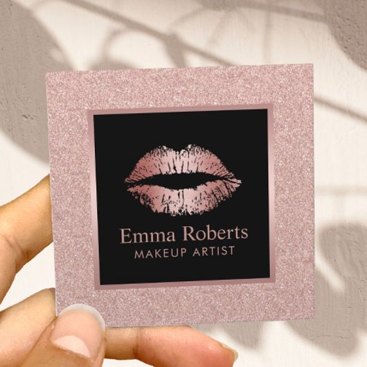 メイクアップアーティストバラ金ゴールドグリッターリップ美しいサロン スクエア名刺