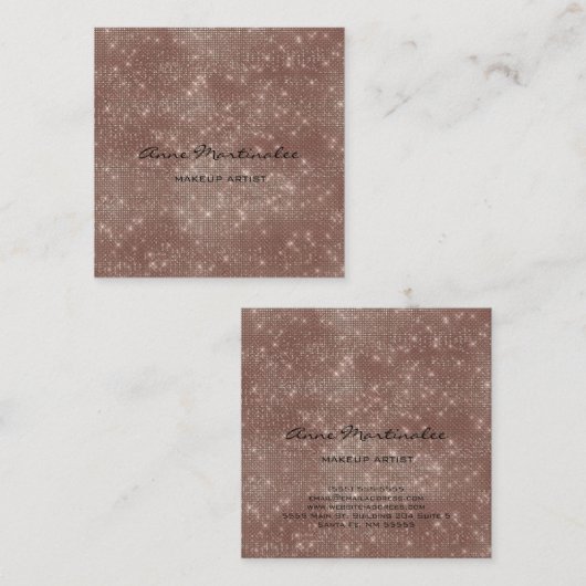 メイクアップアーティストバラ金ゴールドスパークルグリッターグラム スクエア名刺 (正面/裏面)