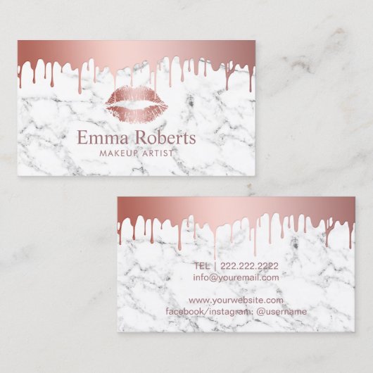 メイクアップアーティストバラ金ゴールドドリップスマーブル美しいサロン 名刺 (正面/裏面)