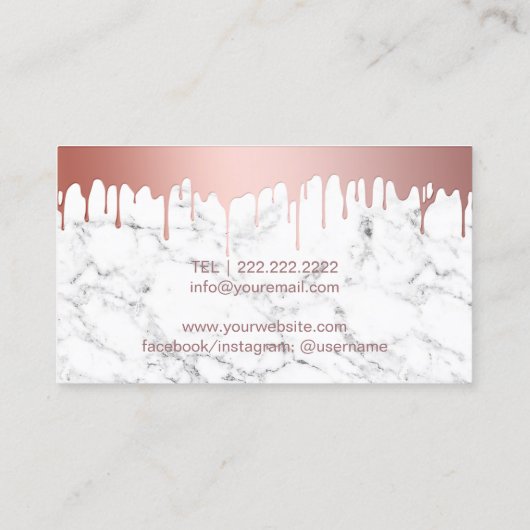メイクアップアーティストバラ金ゴールドドリップスマーブル美しいサロン 名刺 (裏面)