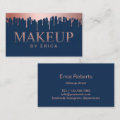 メイクアップアーティストバラ金ゴールドドリップスモダンネイビーブルー 名刺 (正面/裏面)