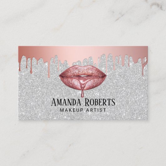 メイクアップアーティストバラ金ゴールドドリップスリップスティックシルバー 名刺 (正面)