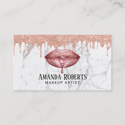 メイクアップアーティストバラ金ゴールドドリップリップシック大理石 名刺 (正面)