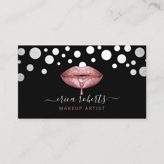 メイクアップアーティストバラ金ゴールドドリップリップ水玉模様 名刺 (正面)