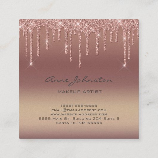メイクアップアーティストバラ金ゴールドピンクグリッターとスパークル スクエア名刺 (裏面)