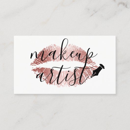 メイクアップアーティストバラ金ゴールドリップエレガントタイポグラフィ 名刺 (正面)