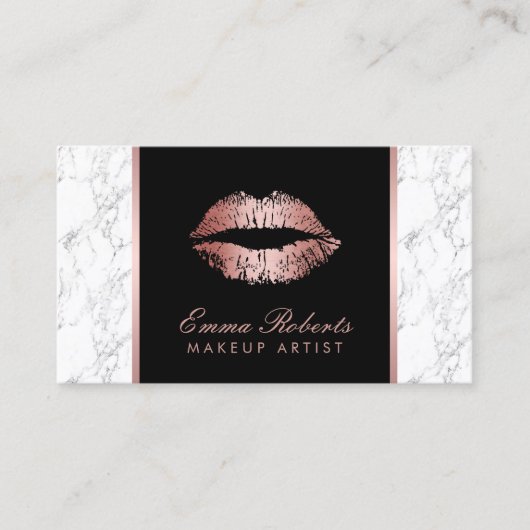 メイクアップアーティストバラ金ゴールドリップエレガントホワイトマーブル 名刺 (正面)