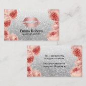 メイクアップアーティストバラ金ゴールドリップシルバーグリッターフローラ 名刺 (正面/裏面)