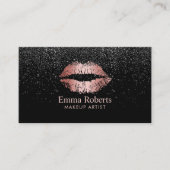 メイクアップアーティストバラ金ゴールドリップトレンディーブラックグリッター 名刺 (正面)