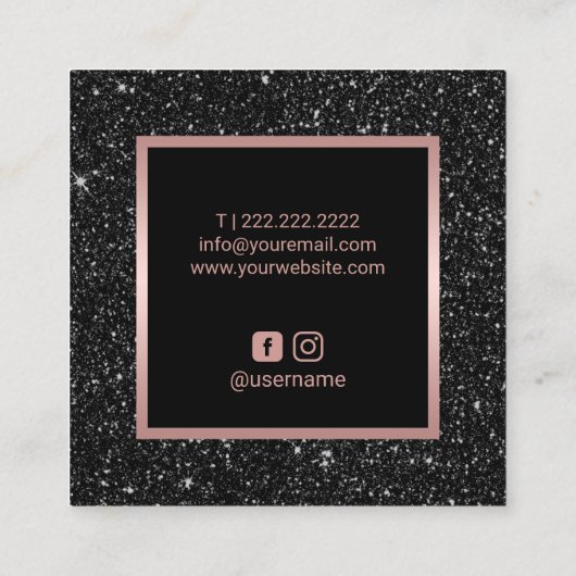 メイクアップアーティストバラ金ゴールドリップブラックグリッターサロン スクエア名刺 (裏面)