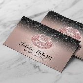 メイクアップアーティストバラ金ゴールドリップブラックグリッターサロン 名刺