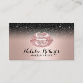 メイクアップアーティストバラ金ゴールドリップブラックグリッターサロン 名刺 (正面)