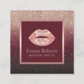 メイクアップアーティストバラ金ゴールドリップブルガンディーレッドグリッター スクエア名刺 (正面)