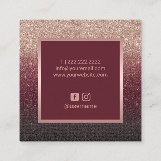 メイクアップアーティストバラ金ゴールドリップブルガンディーレッドグリッター スクエア名刺 (裏面)
