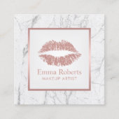メイクアップアーティストバラ金ゴールドリップホワイトマーブル スクエア名刺 (正面)