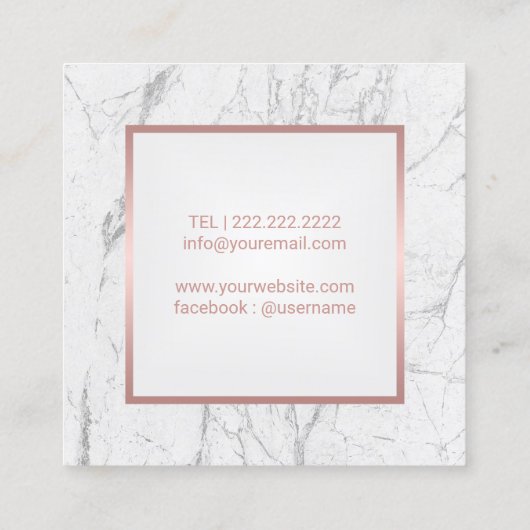 メイクアップアーティストバラ金ゴールドリップホワイトマーブル スクエア名刺 (裏面)