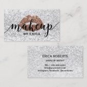 メイクアップアーティストバラ金ゴールドリップモダンシルバーシークイン 名刺 (正面/裏面)