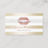 メイクアップアーティストバラ金ゴールドリップモダン金ゴールドストライプ 名刺 (正面)