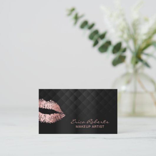 メイクアップアーティストバラ金ゴールドリップラグジュアリーブラックサロン 名刺 (スタンド正面)