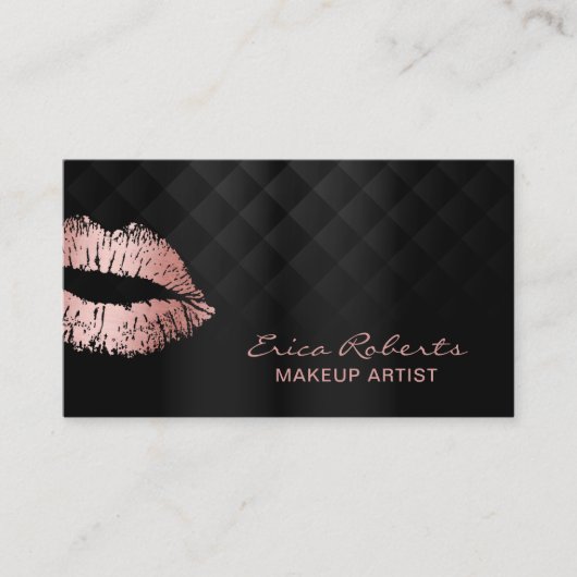 メイクアップアーティストバラ金ゴールドリップラグジュアリーブラックサロン 名刺 (正面)