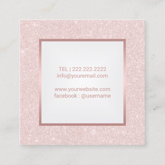 メイクアップアーティストバラ金ゴールドリップ赤面ピンクグリッター スクエア名刺 (裏面)