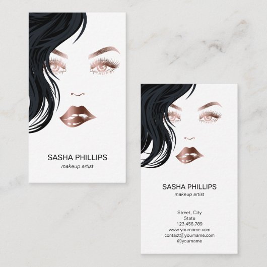 メイクアップアーティストバラ金ゴールド唇まぶし目トレンディー 名刺 (正面/裏面)