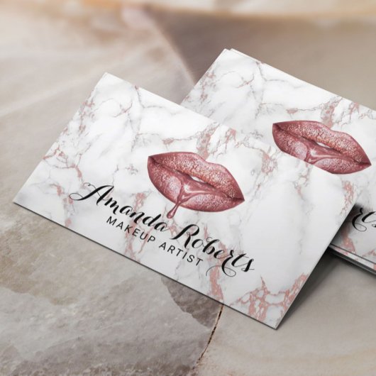 メイクアップアーティストバラ金ゴールド大理石グラムリップサロン 名刺