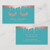 メイクアップアーティストバラ金ゴールド滴下まつげターコイズ 名刺 (正面/裏面)