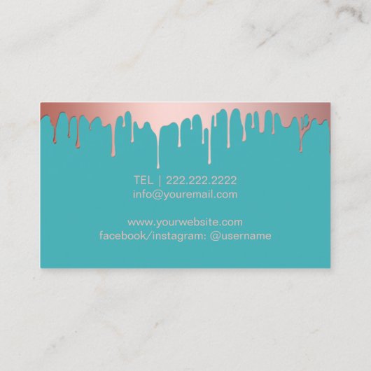 メイクアップアーティストバラ金ゴールド滴下まつげターコイズ 名刺 (裏面)