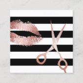 メイクアップアーティストバラ金ゴールド美しいモダンサロンストライプ スクエア名刺 (正面)