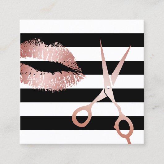 メイクアップアーティストバラ金ゴールド美しいモダンサロンストライプ スクエア名刺 (正面)