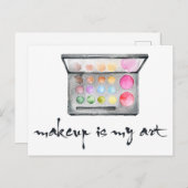 メイクアップアーティストパレット – 「メイクアップは私のアート」引用文 ポストカード (正面/裏面)