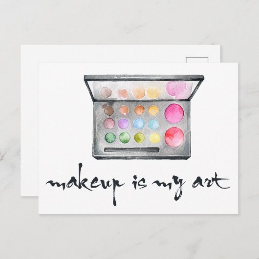 メイクアップアーティストパレット – 「メイクアップは私のアート」引用文 ポストカード (正面/裏面)
