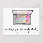 メイクアップアーティストパレット – 「メイクアップは私のアート」引用文 ポストカード (正面)