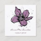 メイクアップアーティストパープルウォーターカラー花 スクエア名刺 (正面)