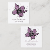 メイクアップアーティストパープルウォーターカラー花 スクエア名刺 (正面/裏面)