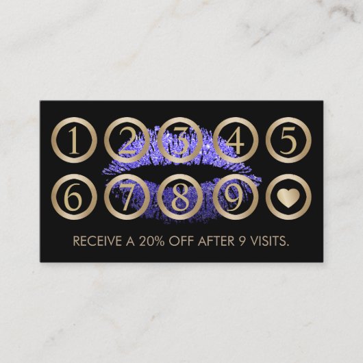 メイクアップアーティストパープルグリッターリップサロンロイヤリティ ロイヤリティカード (正面)
